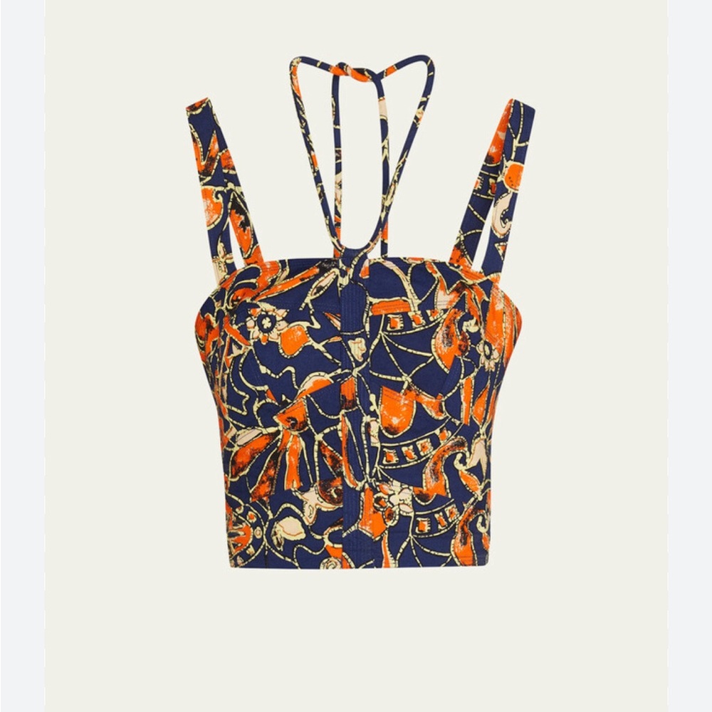 A.L.C. Luiza Abstract Printed Halter Crop Top